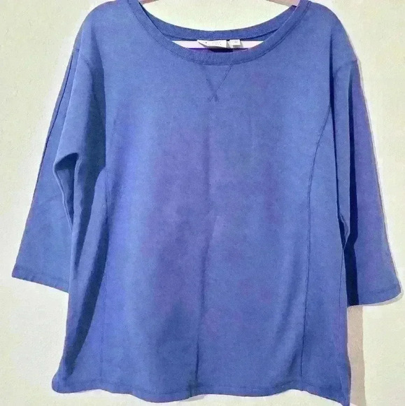 DENIM & CO size M Essentials 3/4 Sleeve Scoopneck French Terry Top Blue - Picture 1 of 9